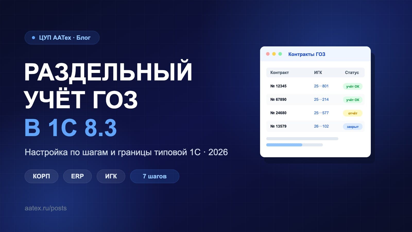 Раздельный учёт ГОЗ в 1С 8.3 — настройка по шагам — ЦУП ААТех